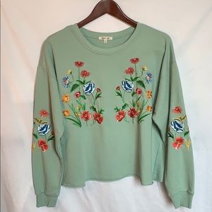 Bleuh Ciel Green Embroidered Sweater